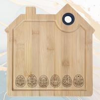 d'Œufs de Pâques Planche à Découper en Bambou Forme Maison avec Rainure et Poignée Silicone à personnaliser