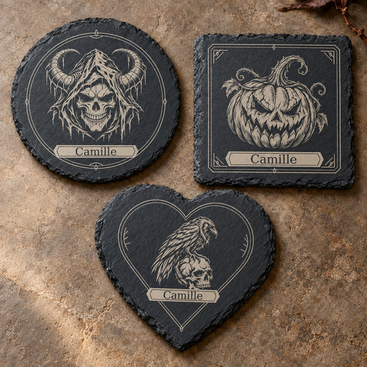 Personalized Halloween slate coaster — product photo