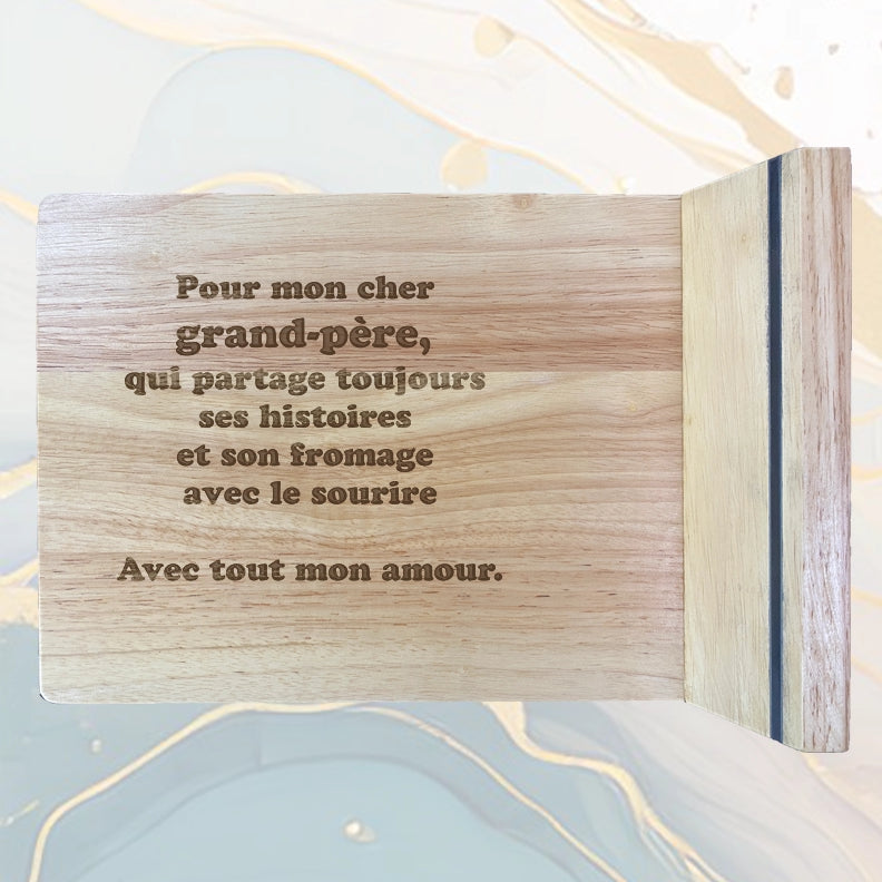 Ajoutez Votre Texte à Graver - Plateau à Fromage en Bois avec 4 Couteaux de Service