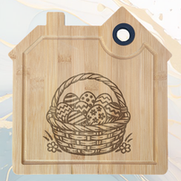 Panier d'Œufs de Pâques Planche à Découper en Bambou Forme Maison avec Rainure et Poignée Silicone à personnaliser