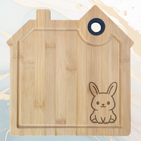 Lapin Mignonne Planche à Découper en Bambou Forme Maison avec Rainure et Poignée Silicone à personnaliser