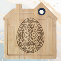 Œuf Mandala Planche à Découper en Bambou Forme Maison avec Rainure et Poignée Silicone à personnaliser
