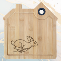 Lapin Courant Planche à Découper en Bambou Forme Maison avec Rainure et Poignée Silicone à personnaliser