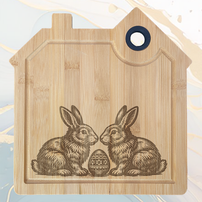 Deux Lapins Planche à Découper en Bambou Forme Maison avec Rainure et Poignée Silicone à personnaliser