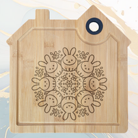 Circle de Lapins Planche à Découper en Bambou Forme Maison avec Rainure et Poignée Silicone à personnaliser