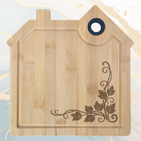 Vignes Planche à Découper en Bambou Forme Maison avec Rainure et Poignée Silicone à personnaliser