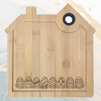 d'Œufs de Pâques Planche à Découper en Bambou Forme Maison avec Rainure et Poignée Silicone à personnaliser