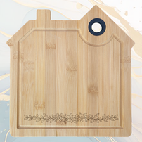 Fleur Vigne Planche à Découper en Bambou Forme Maison avec Rainure et Poignée Silicone à personnaliser