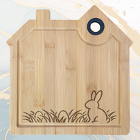 Lapin Cachant des Œufs de Pâques Planche à Découper en Bambou Forme Maison avec Rainure et Poignée Silicone à personnaliser