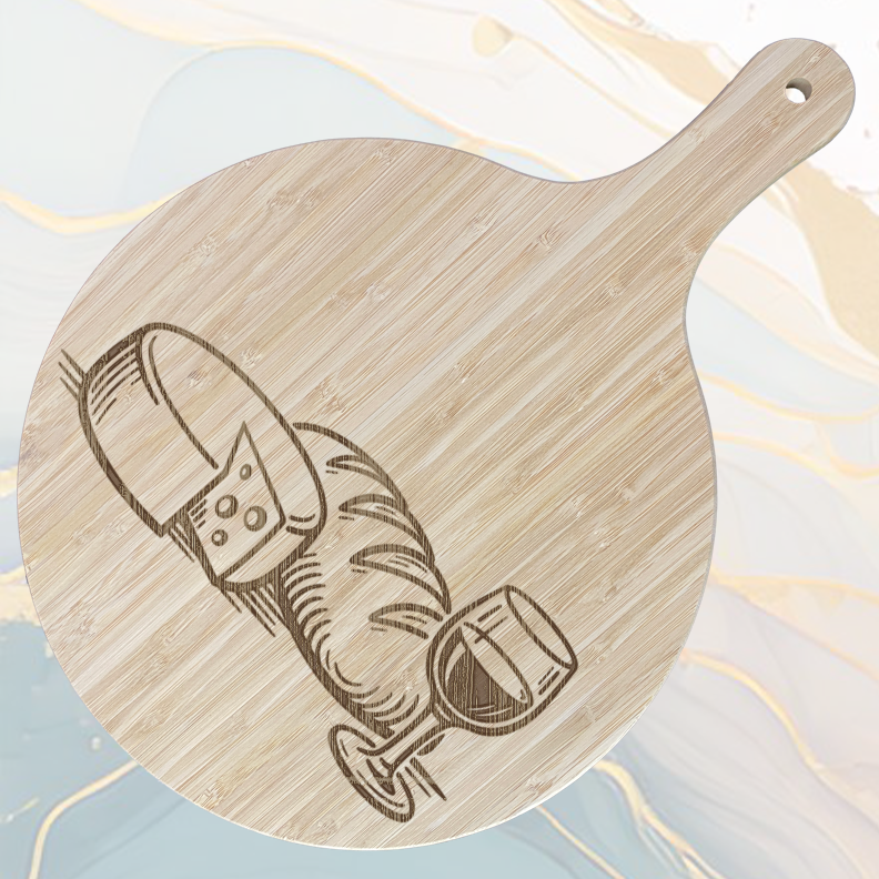 Apero Planche à Pizza en Bambou Ø31 cm avec Poignée et Cordelette en Jute à personnaliser