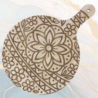 Œufs de Pâques Mandala Planche à Pizza en Bambou Ø31 cm avec Poignée et Cordelette en Jute à personnaliser