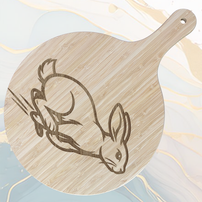 Lapin courant Planche à Pizza en Bambou Ø31 cm avec Poignée et Cordelette en Jute à personnaliser