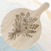 Bouquet de Fleurs Sauvages Planche à Pizza en Bambou Ø31 cm avec Poignée et Cordelette en Jute à personnaliser