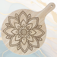 Fleur Mandala Planche à Pizza en Bambou Ø31 cm avec Poignée et Cordelette en Jute à personnaliser