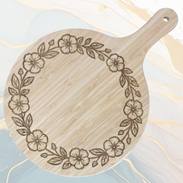Couronne de Fleurs Planche à Pizza en Bambou Ø31 cm avec Poignée et Cordelette en Jute à personnaliser