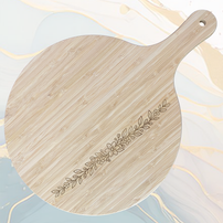Fleur Vigne Planche à Pizza en Bambou Ø31 cm avec Poignée et Cordelette en Jute à personnaliser