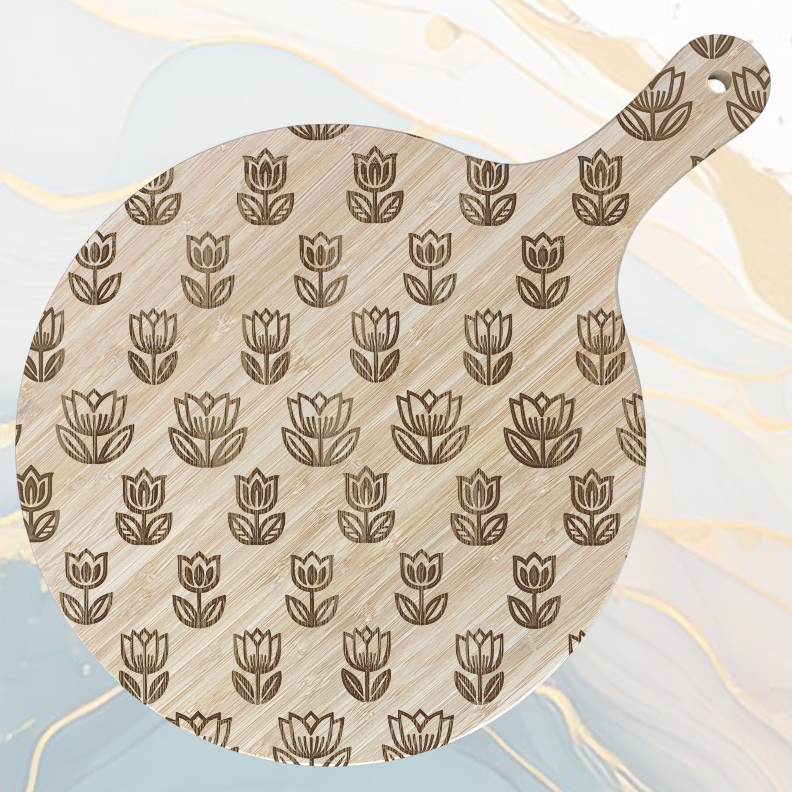 Tulips Planche à Pizza en Bambou Ø31 cm avec Poignée et Cordelette en Jute à personnaliser