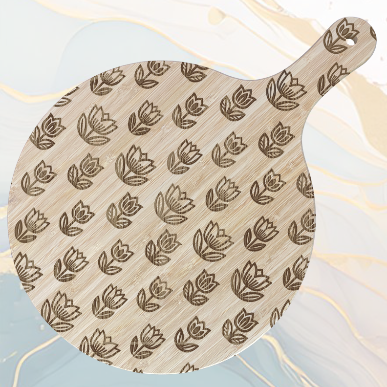 Tulips Planche à Pizza en Bambou Ø31 cm avec Poignée et Cordelette en Jute à personnaliser