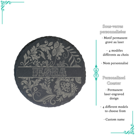 Sous-verre ardoise personnalisé – Flowerly Name