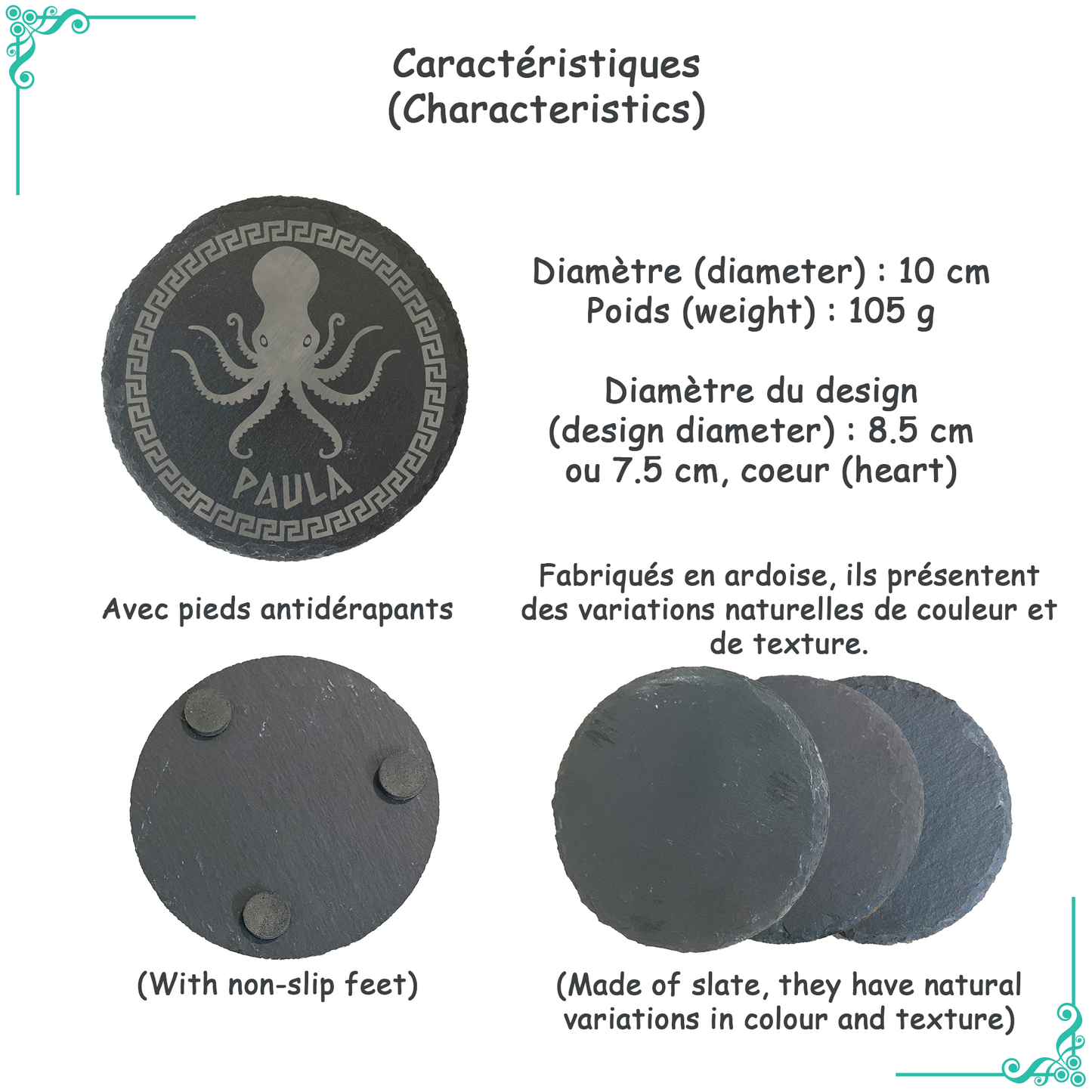 Sous-verre ardoise personnalisé – Flowerly Name