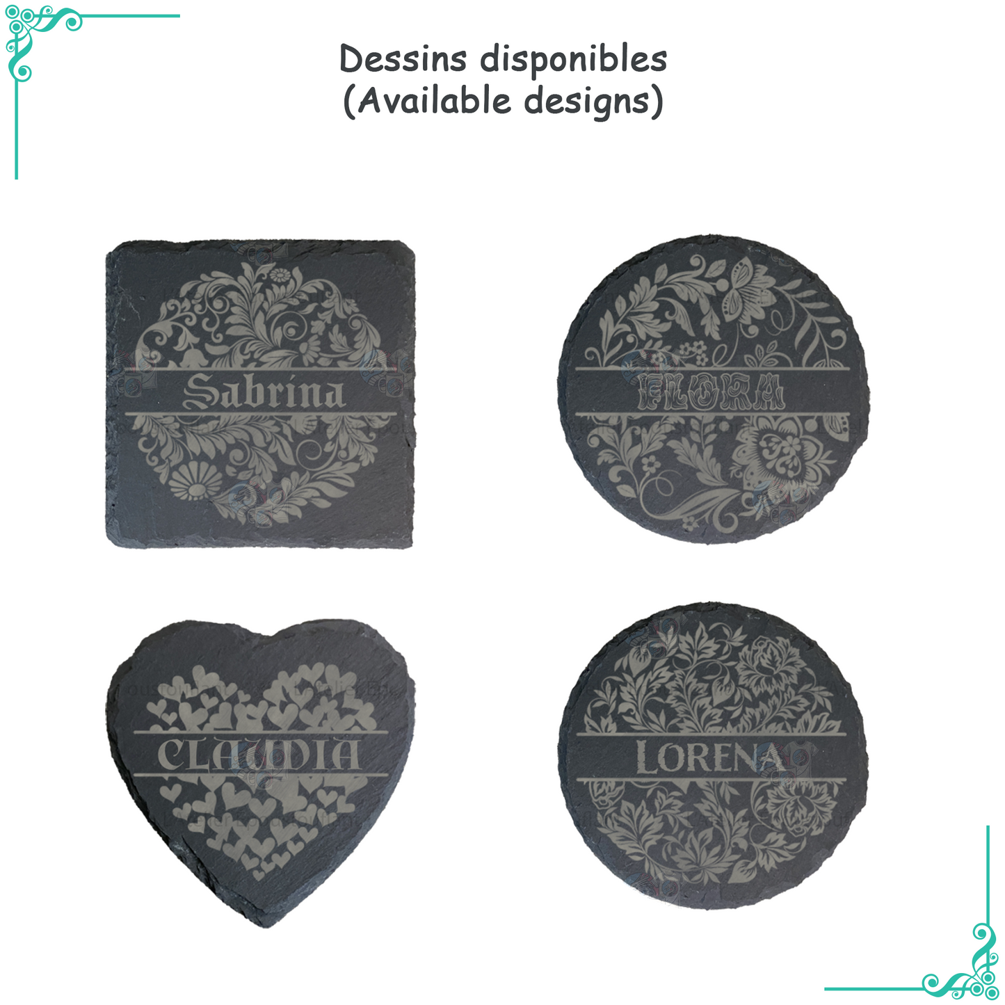 Sous-verre ardoise personnalisé – Flowerly Name