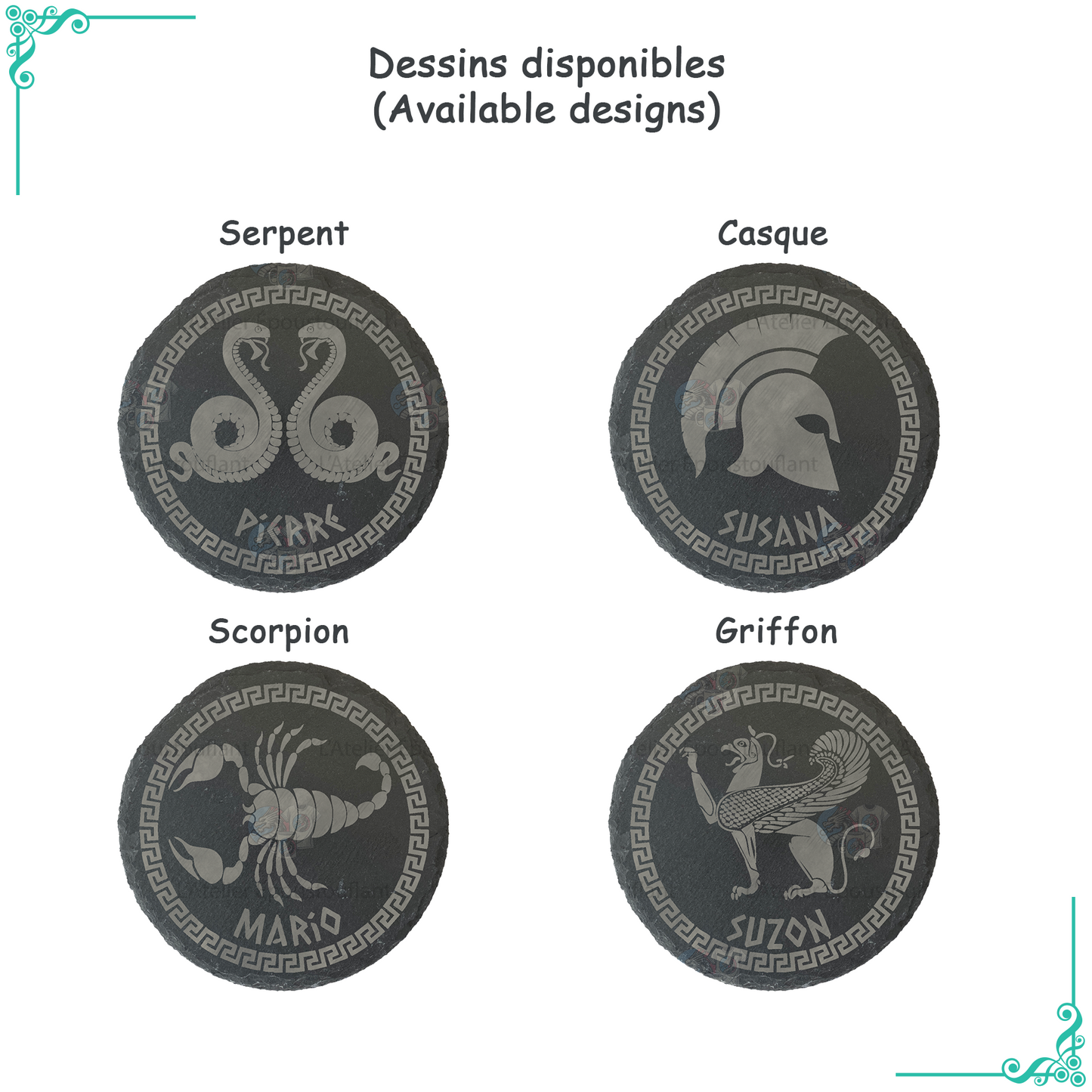 Sous-verre ardoise personnalisé – Style grec