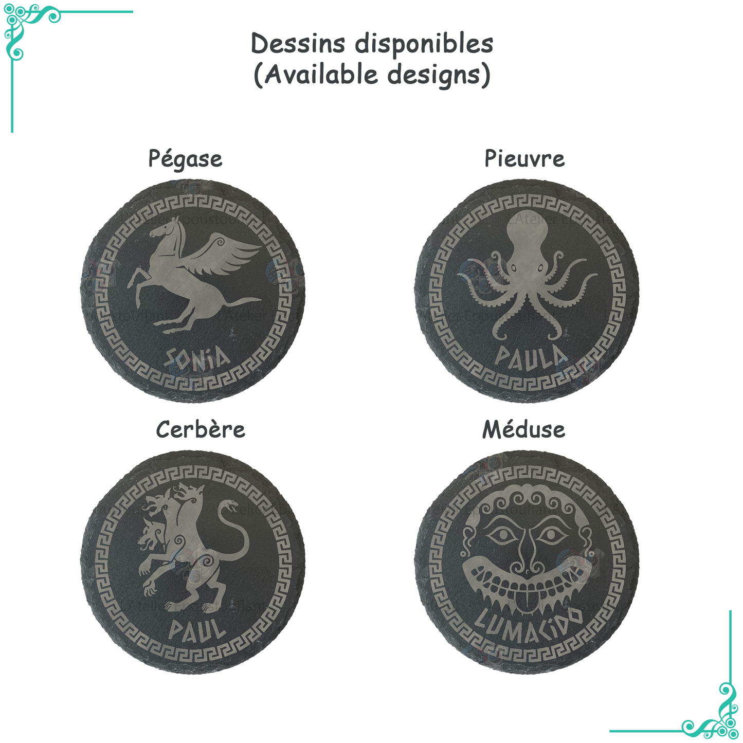 Sous-verre ardoise personnalisé – Style grec