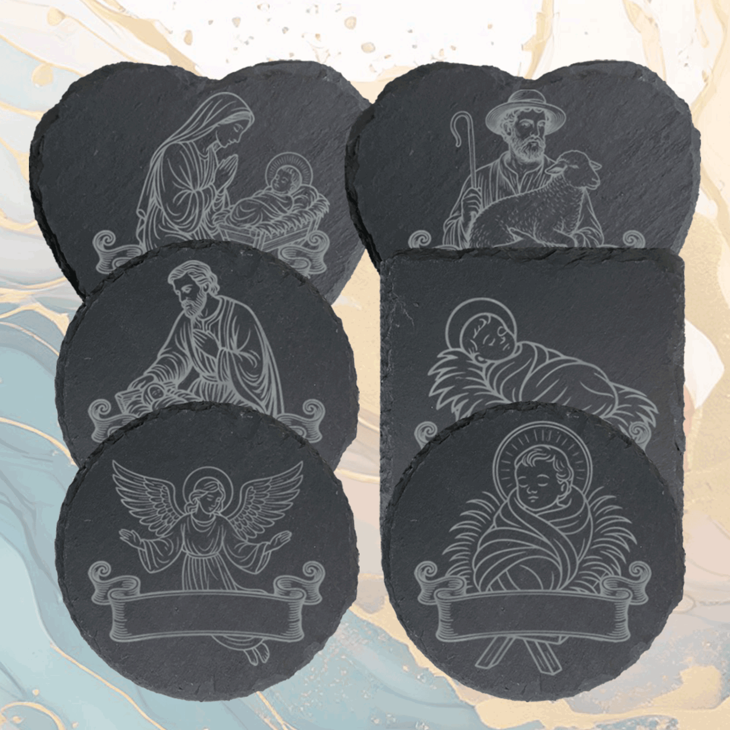 Sous-verre ardoise personnalisé – Figures de la Crèche de Noël