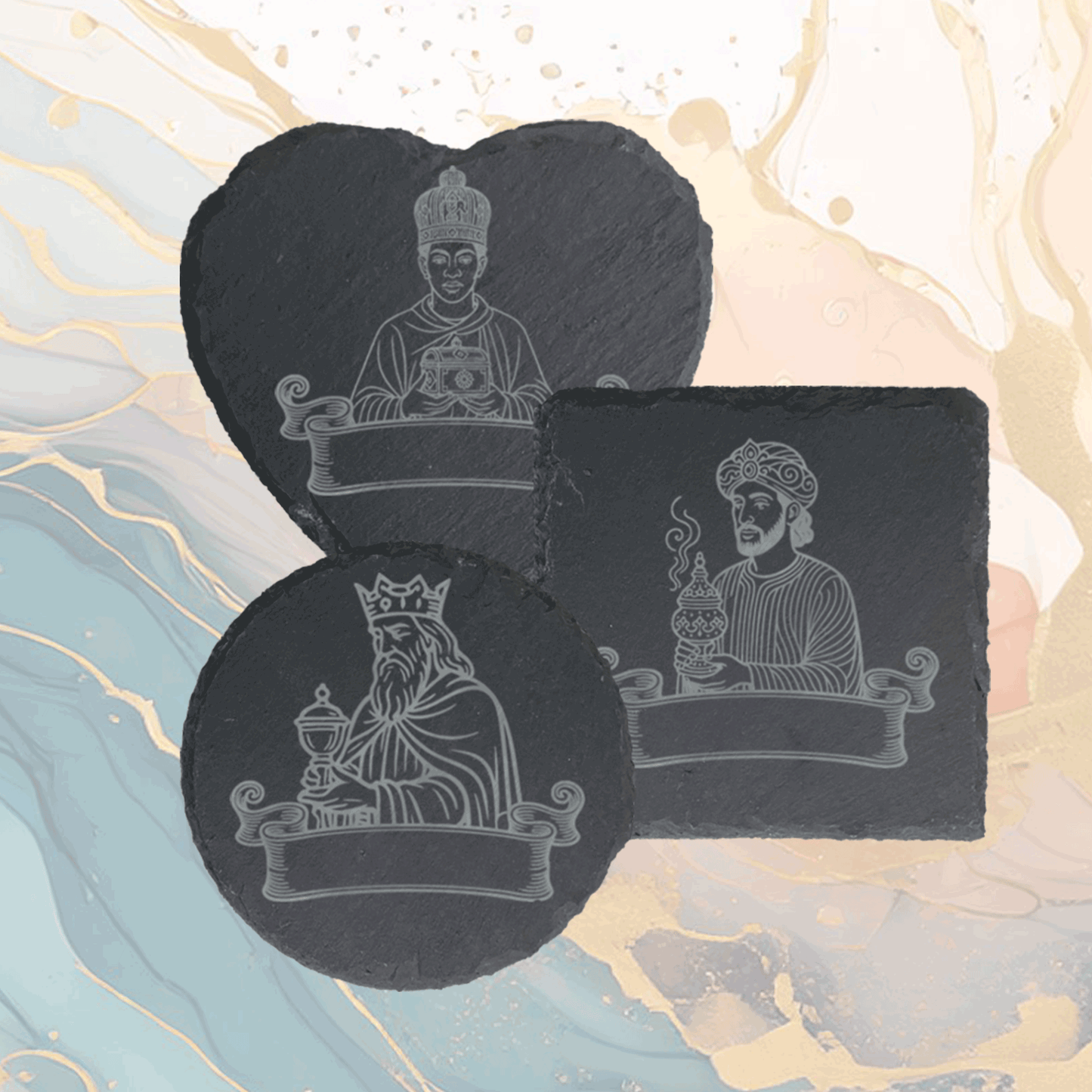 Sous-verre ardoise personnalisé – Rois mages de Noël