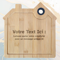 Ajoutez Votre Texte à Graver - Planche à Découper en Bambou Forme Maison avec Rainure et Poignée Silicone