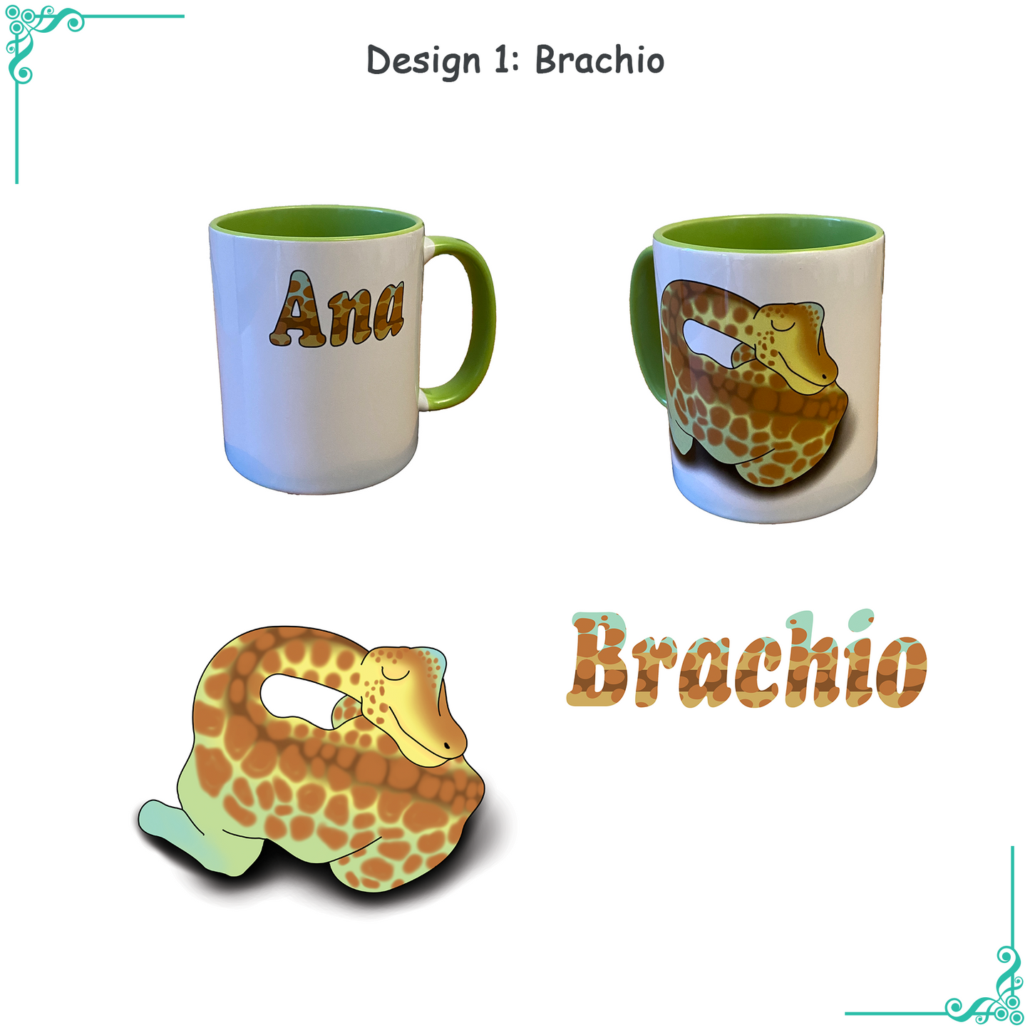 Tazza personalizzata con nome e motivo di dinosauro