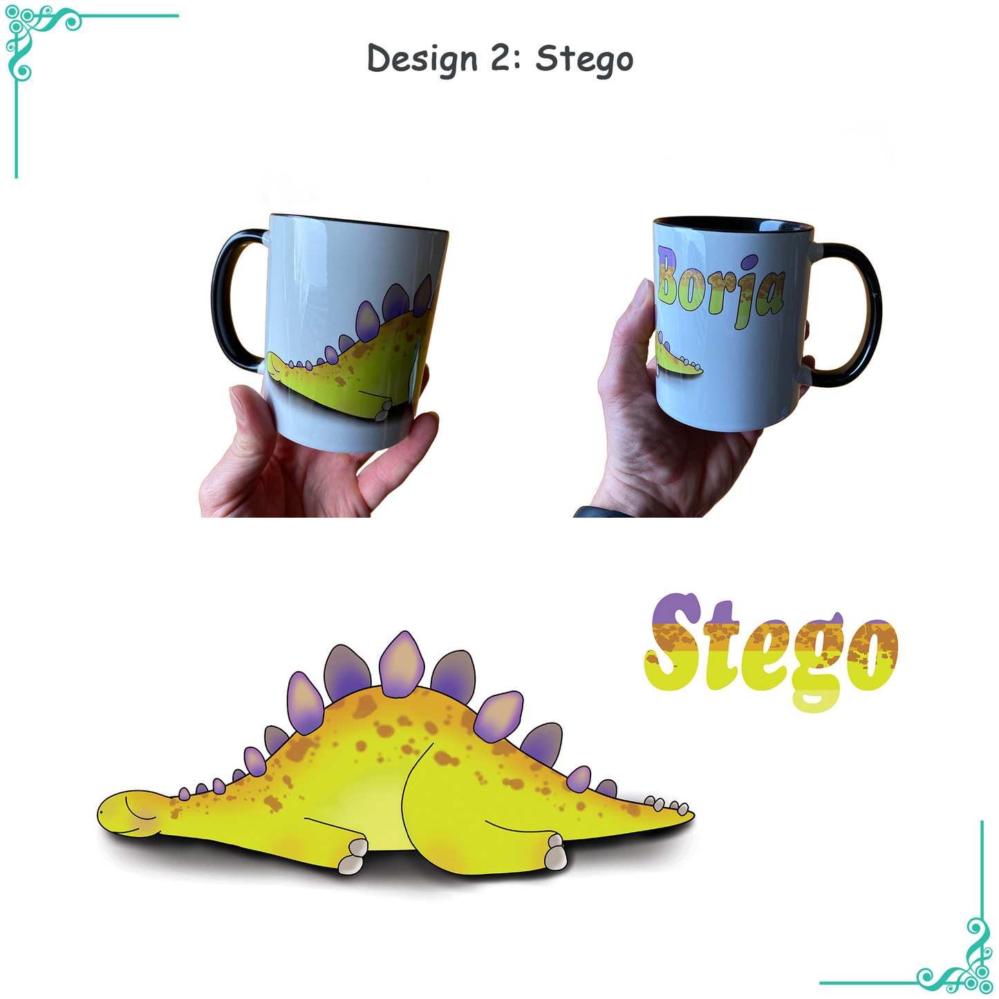 Tazza personalizzata con nome e motivo di dinosauro