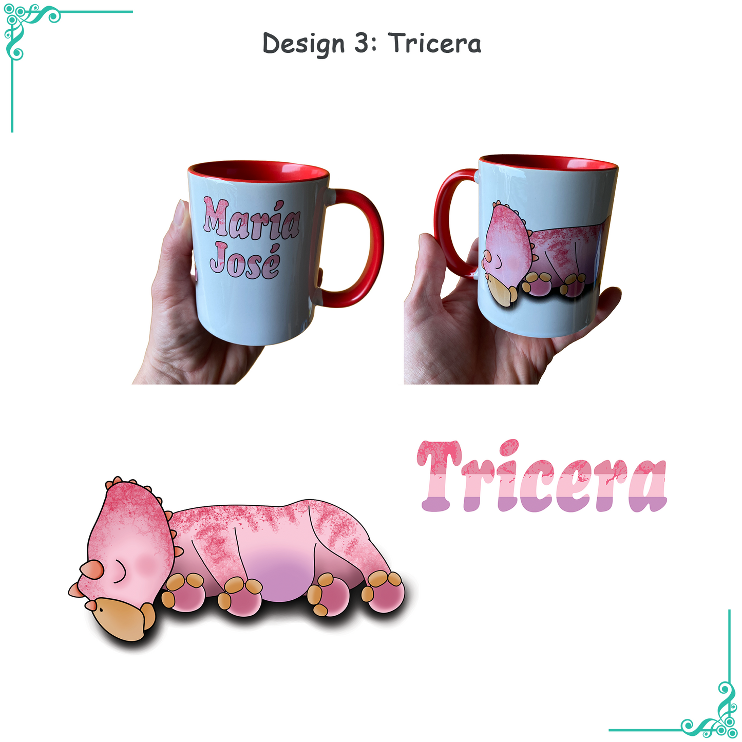 Tazza personalizzata con nome e motivo di dinosauro