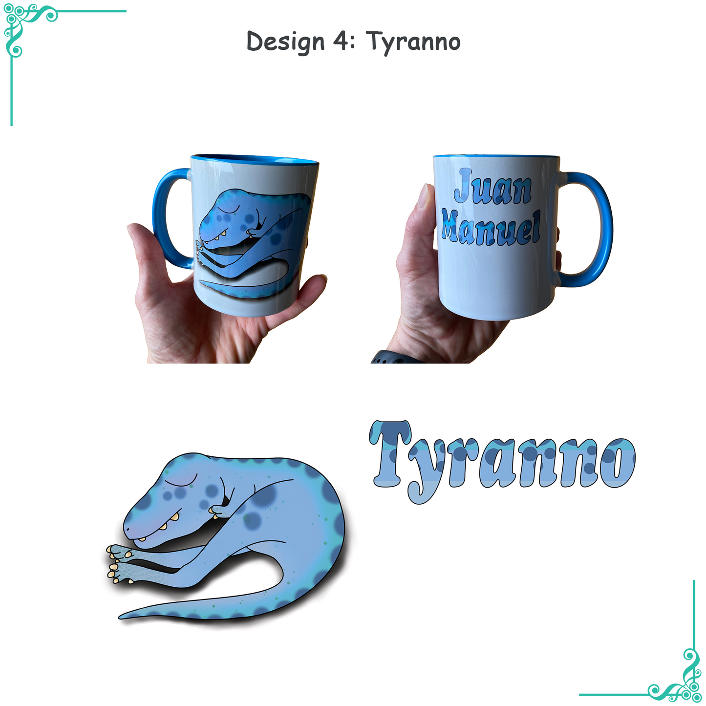 Tazza personalizzata con nome e motivo di dinosauro
