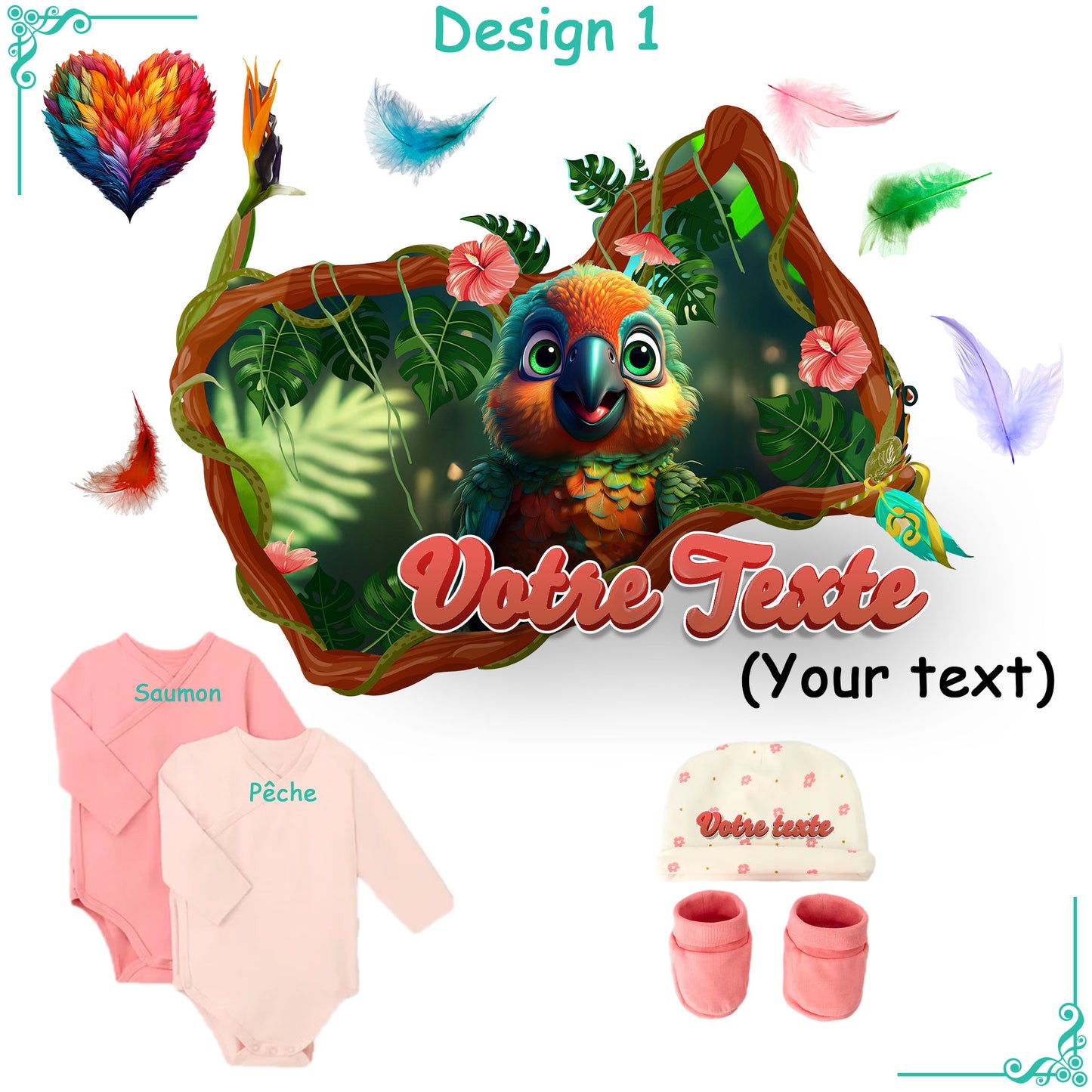 Ensemble Naissance Personnalisé – Body, Bonnet et Chaussettes | Thème Jungle avec Prénom Bébé