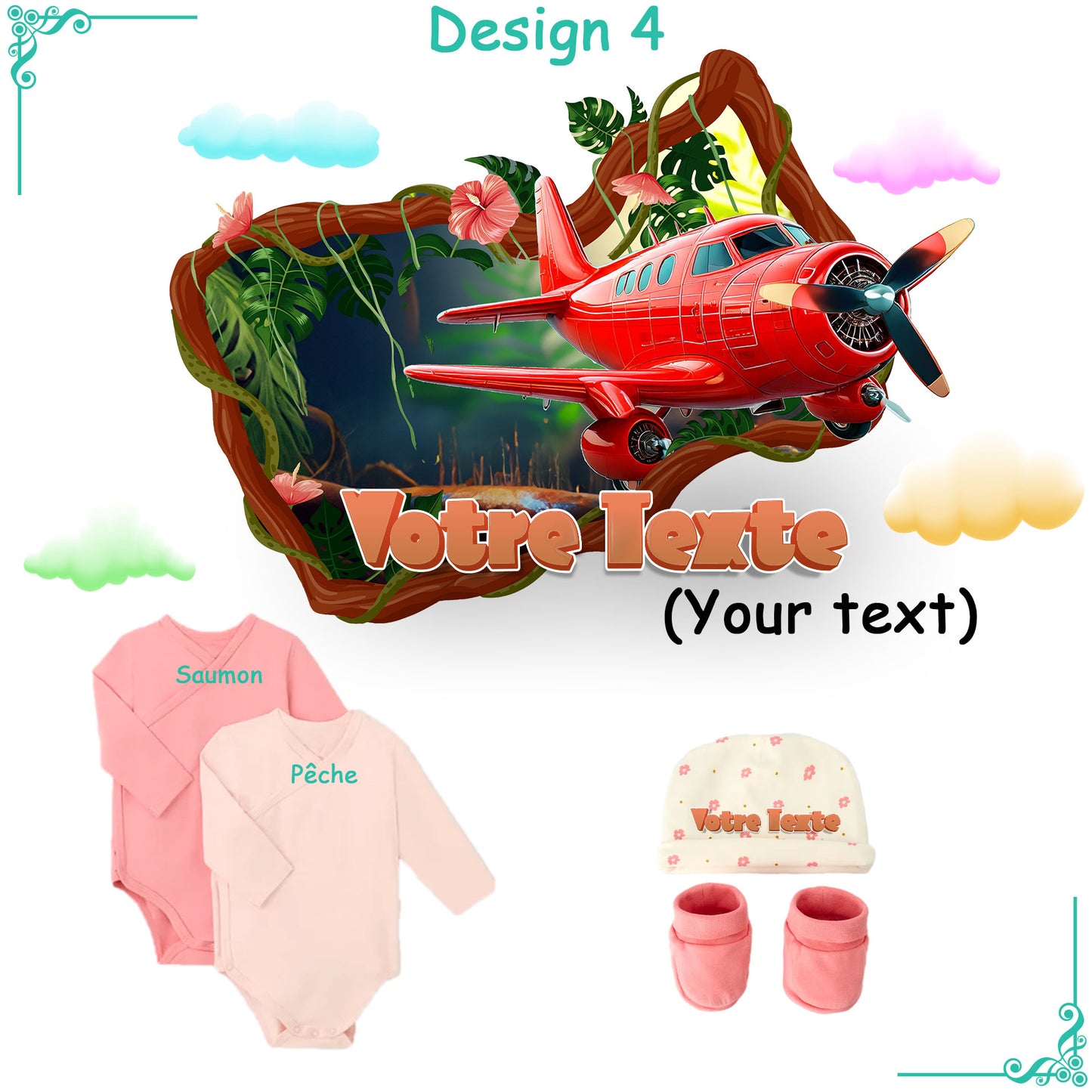 Ensemble Naissance Personnalisé – Body, Bonnet et Chaussettes | Thème Jungle avec Prénom Bébé