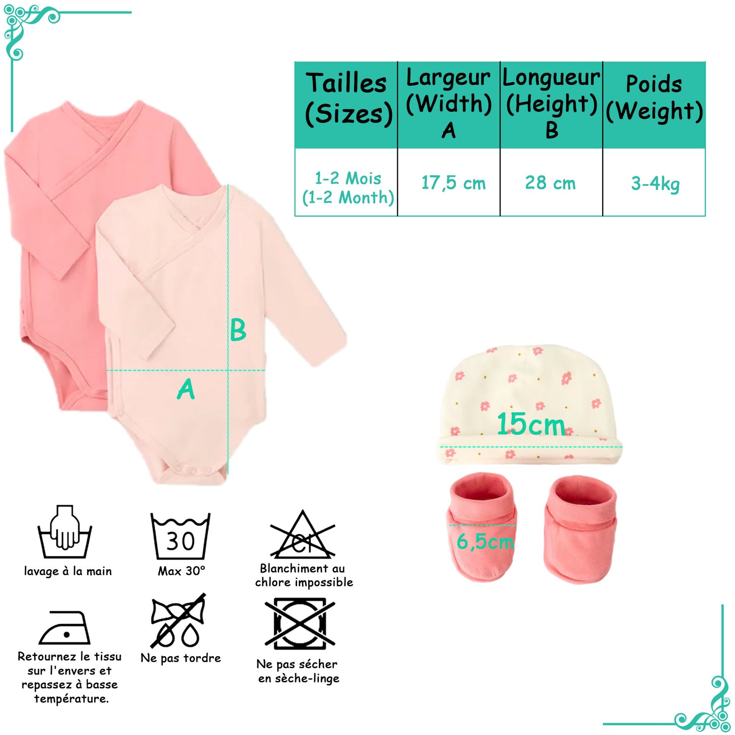 Ensemble Naissance Personnalisé – Body, Bonnet et Chaussettes | Thème Jungle avec Prénom Bébé